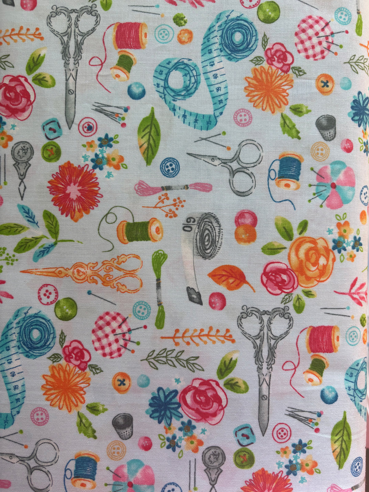 Floral Sewing Notions Fabric - Blue