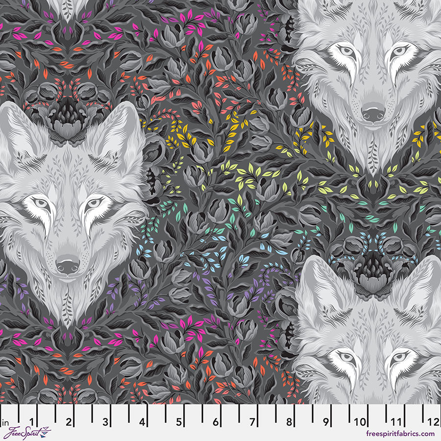 Tula Pink Graywork - Wolf of Pink Street ~ Carbon