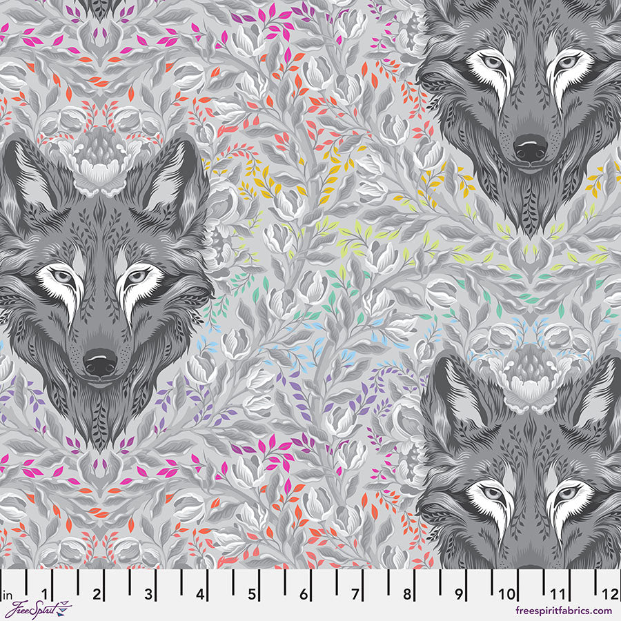 Tula Pink Graywork - Wolf of Pink Street ~ Fog