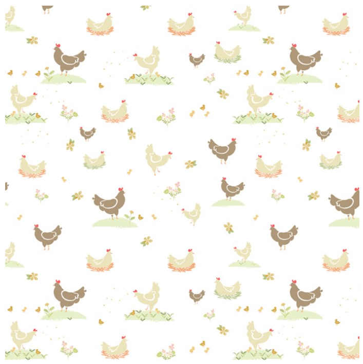 Riley Blake Designs ~ Clover Farm Chickens - White