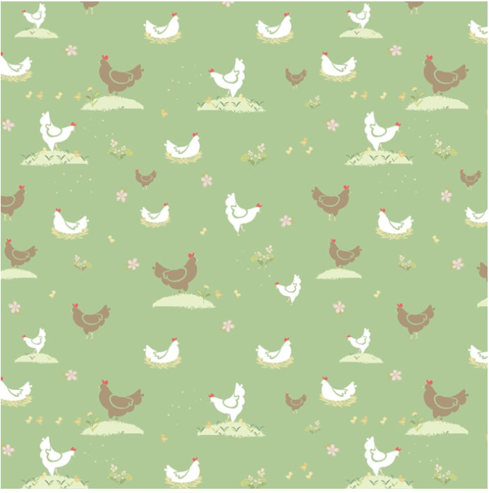 Riley Blake Designs ~ Clover Farm Chickens - Pistachio