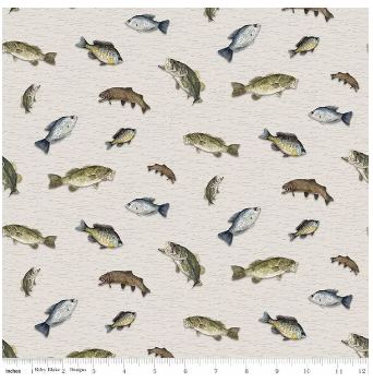 Riley Blake Designs ~ Wake at the Lake - Fish toss in Tan