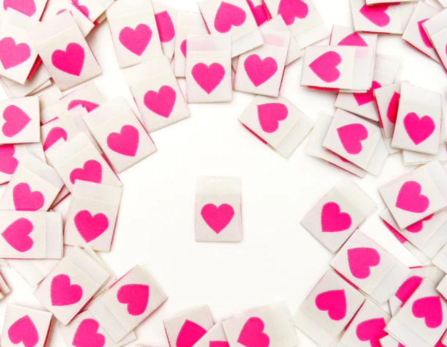 Sarah Hearts - Premium Woven Labels - Pink Heart Woven Labels