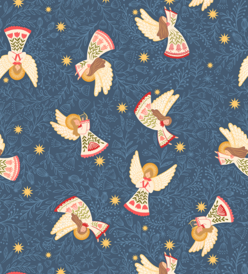 Peace &amp; Joy ~ Lewis &amp; Irene - Host of angels on blue (Metallic Gold)