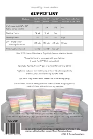 Jelly Roll Pillows & Placemats Pattern