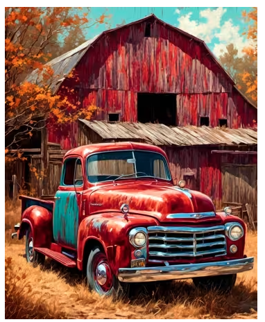 Vintage Truck & Barn Panel 36" x 42"