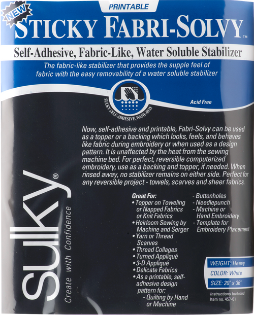 Sulky Sticky Fabri-Solvy Stabilizer - White - 20&#39;&#39; x 1 yd Pkg
