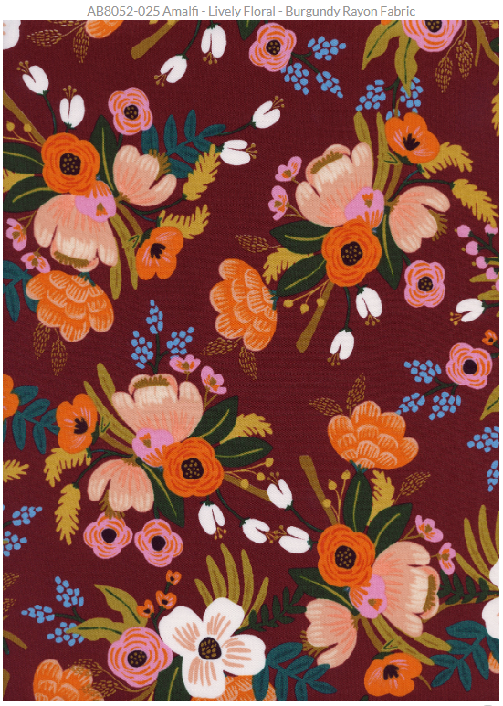 Amalfi By Rifle Paper Co - Lively Floral in Burgundy (Rayon Fabric) 38052-25