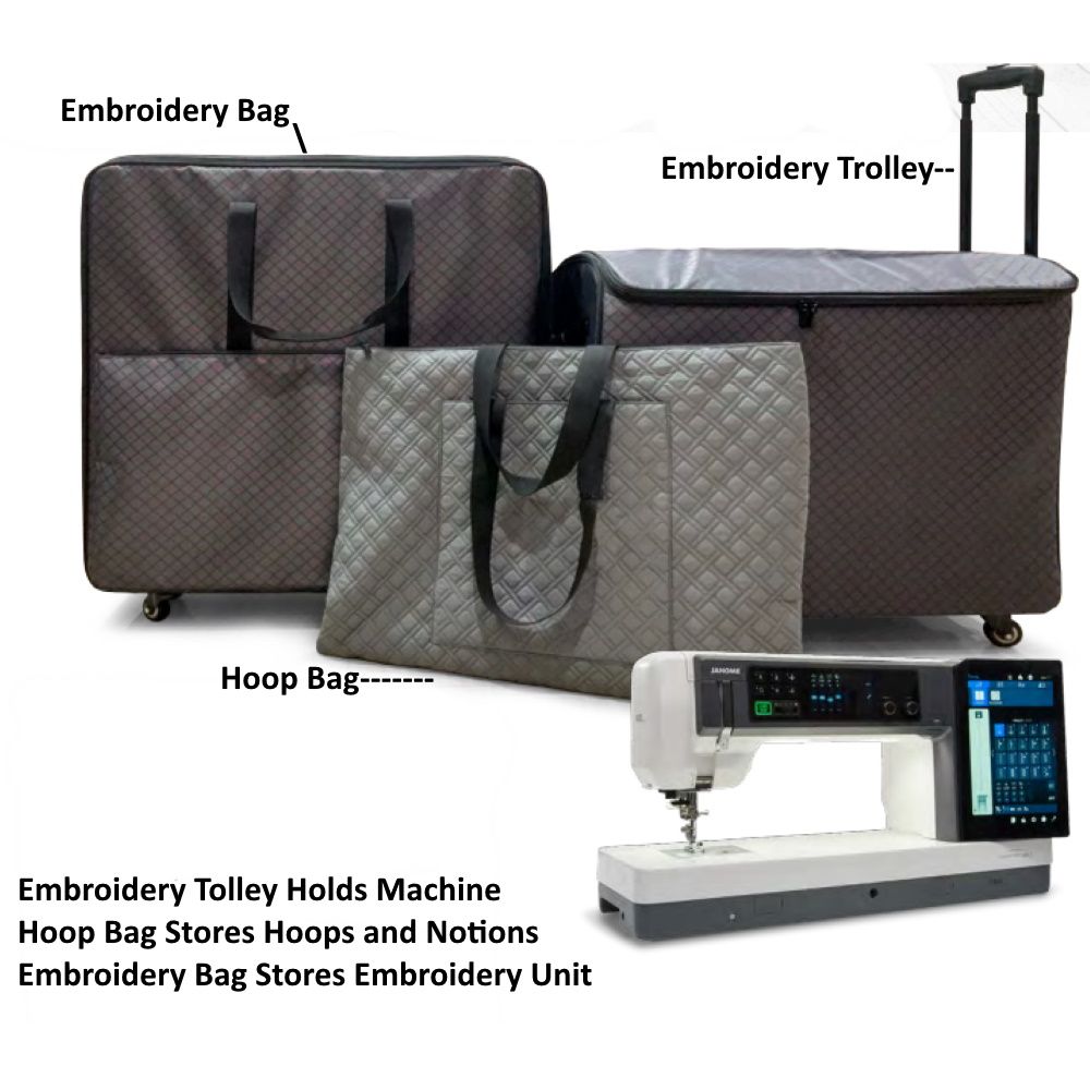 Janome Continental M17 Trolley, Hoop Bag, and Embroidery Bag Storage System